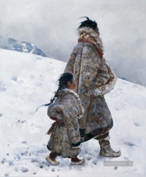 Vater und Tochter AX Tibet Ölgemälde